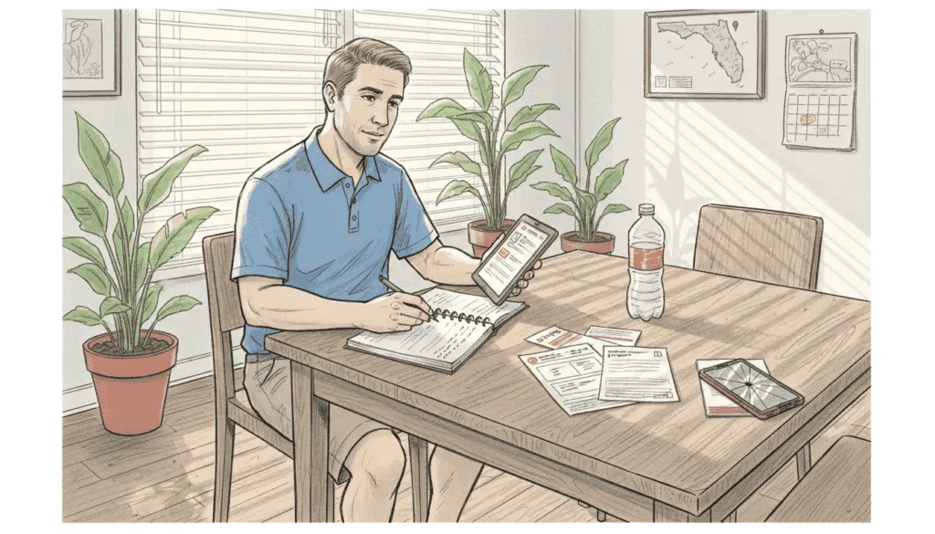Phone on a table showing a Maps search for Florida home services