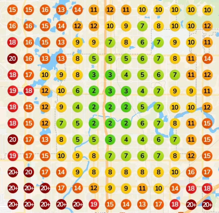 Rank tracker on day 1: the plumbing company is in the top three at 12 of 169 points around Tampa, with most of the city showing ranks from 5 to past 20.