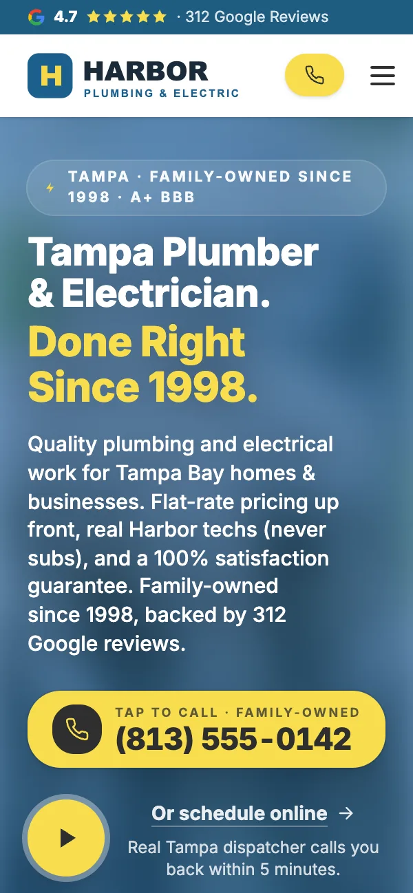 The same plumbing website on a phone
