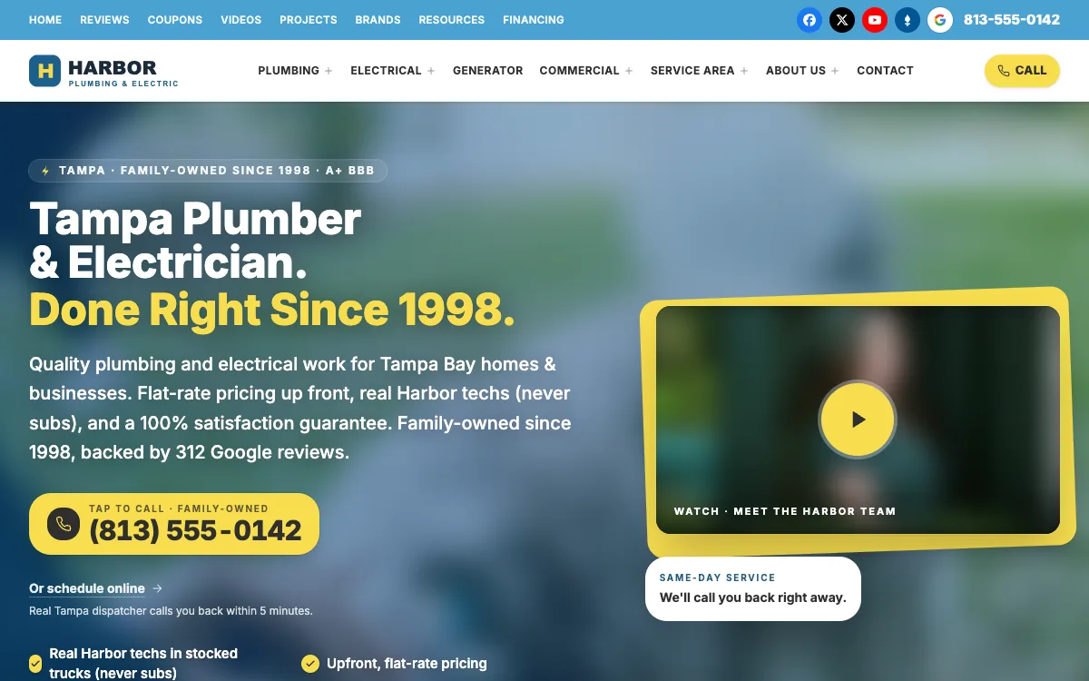 Example plumbing website we built, on a desktop screen